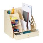 Organizator de birou, 8 compartimente si un sertar, bej, 29,5 x 33 x 24 cm