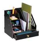 Organizator de birou, 8 compartimente si un sertar, negru, 29,5 x 33 x 24 cm