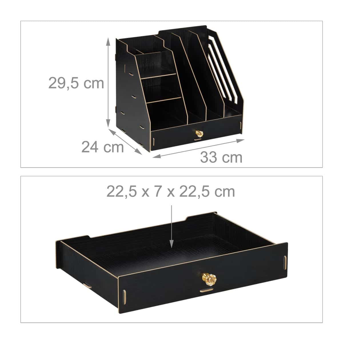 Organizator de birou, 8 compartimente si un sertar, negru, 29,5 x 33 x 24 cm - imagine 3