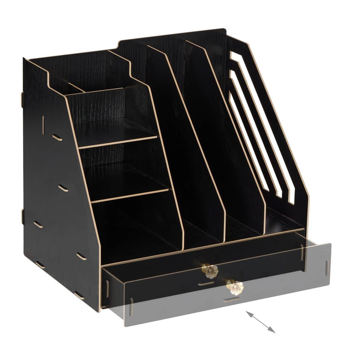 Organizator de birou, 8 compartimente si un sertar, negru, 29,5 x 33 x 24 cm - imagine 5