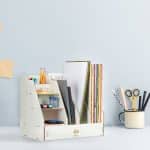 Organizator de birou, 8 compartimente si un sertar, alb, 29,5 x 33 x 24 cm - imagine 2