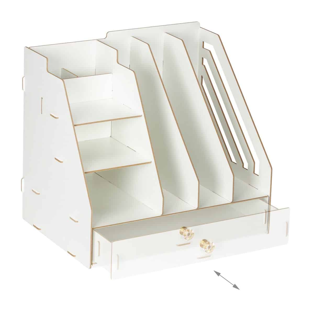 Organizator de birou, 8 compartimente si un sertar, alb, 29,5 x 33 x 24 cm - imagine 5