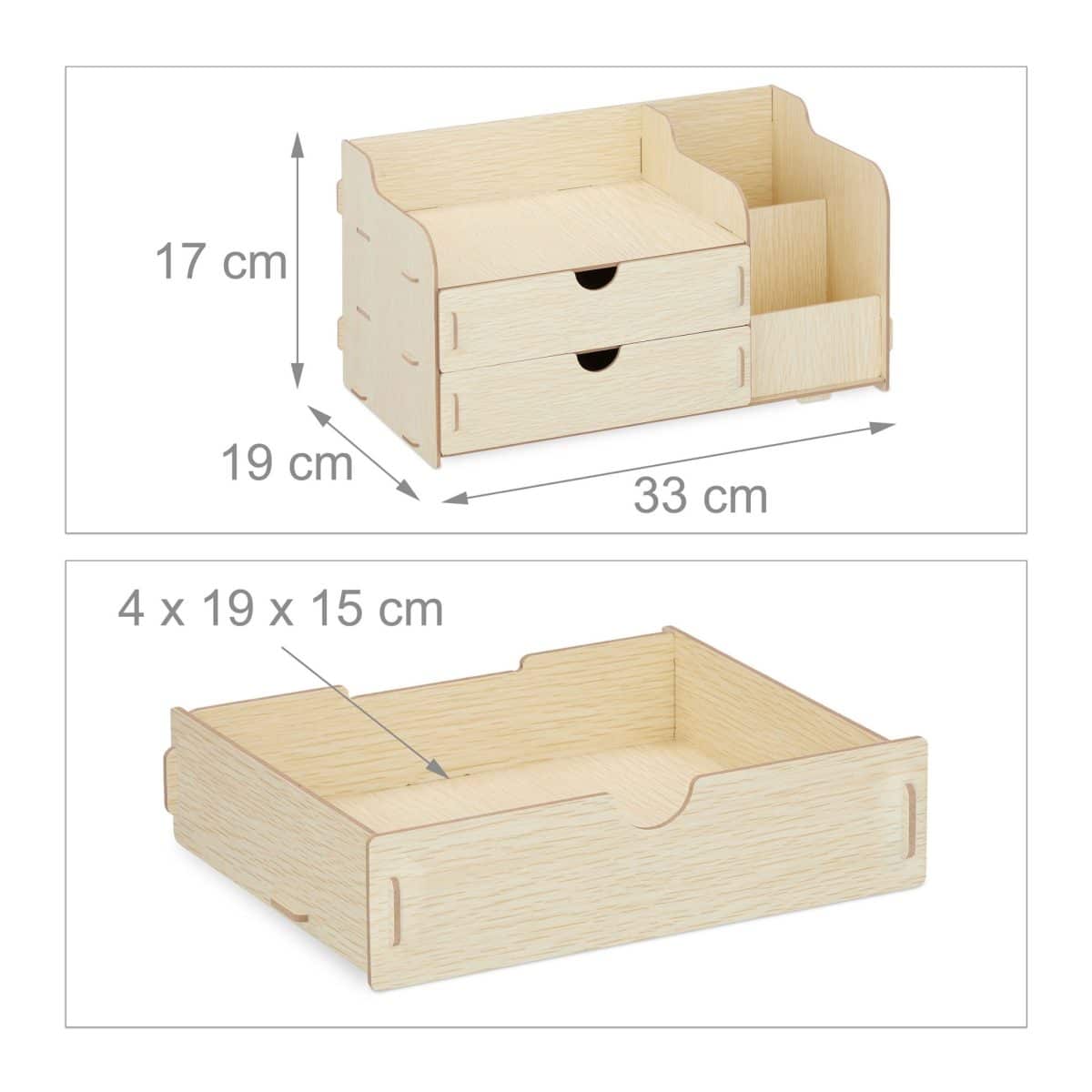 Organizator de birou, 3 compartimente si 2 sertare, alb, Relaxdays - imagine 5