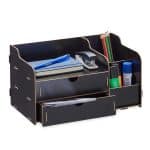Organizator de birou, 3 compartimente si 2 sertare, negru, Relaxdays
