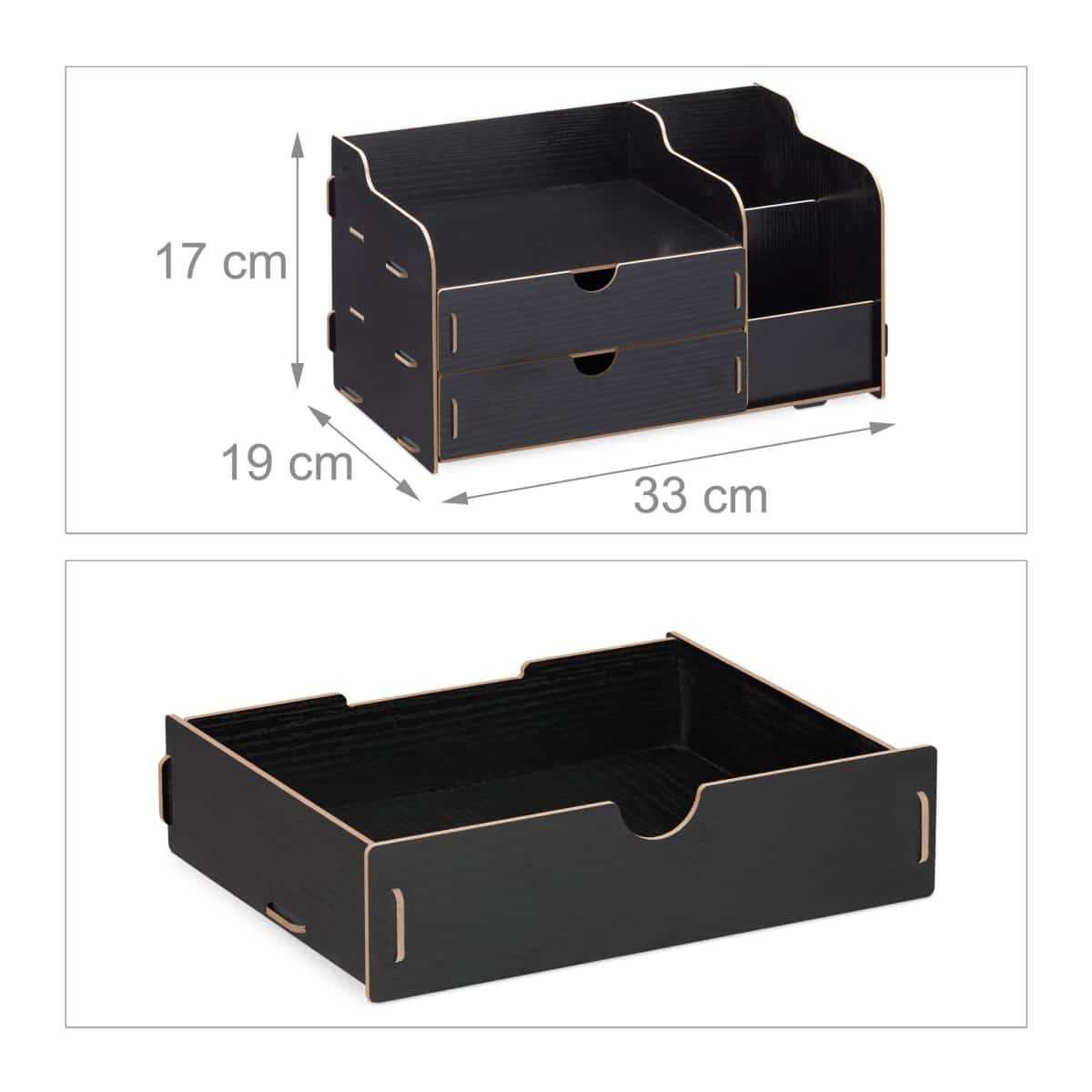 Organizator de birou, 3 compartimente si 2 sertare, negru, Relaxdays - imagine 3