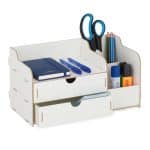 Organizator de birou, 3 compartimente si 2 sertare, alb, Relaxdays