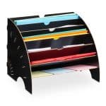 Organizator documente, format A4, MDF, 6 compartimente, negru, Relaxdays