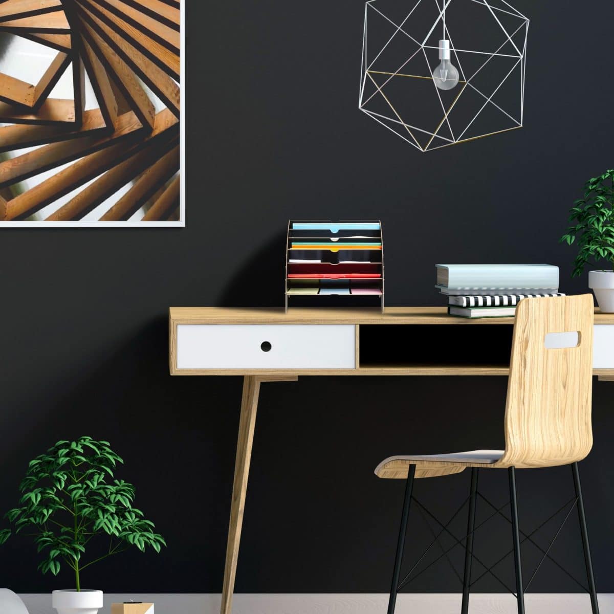Organizator documente, format A4, MDF, 6 compartimente, negru, Relaxdays - imagine 2
