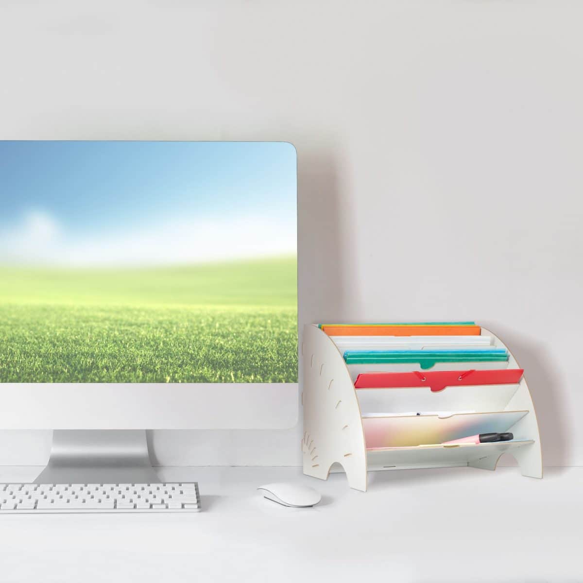 Organizator documente, format A4, MDF, 6 compartimente, alb, Relaxdays - imagine 3