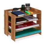 Suport/organizator pentru documente, de pus pe birou, fabricat din MDF, dimensiuni 27 x 32,5 x 25 cm, negru, Relaxdays