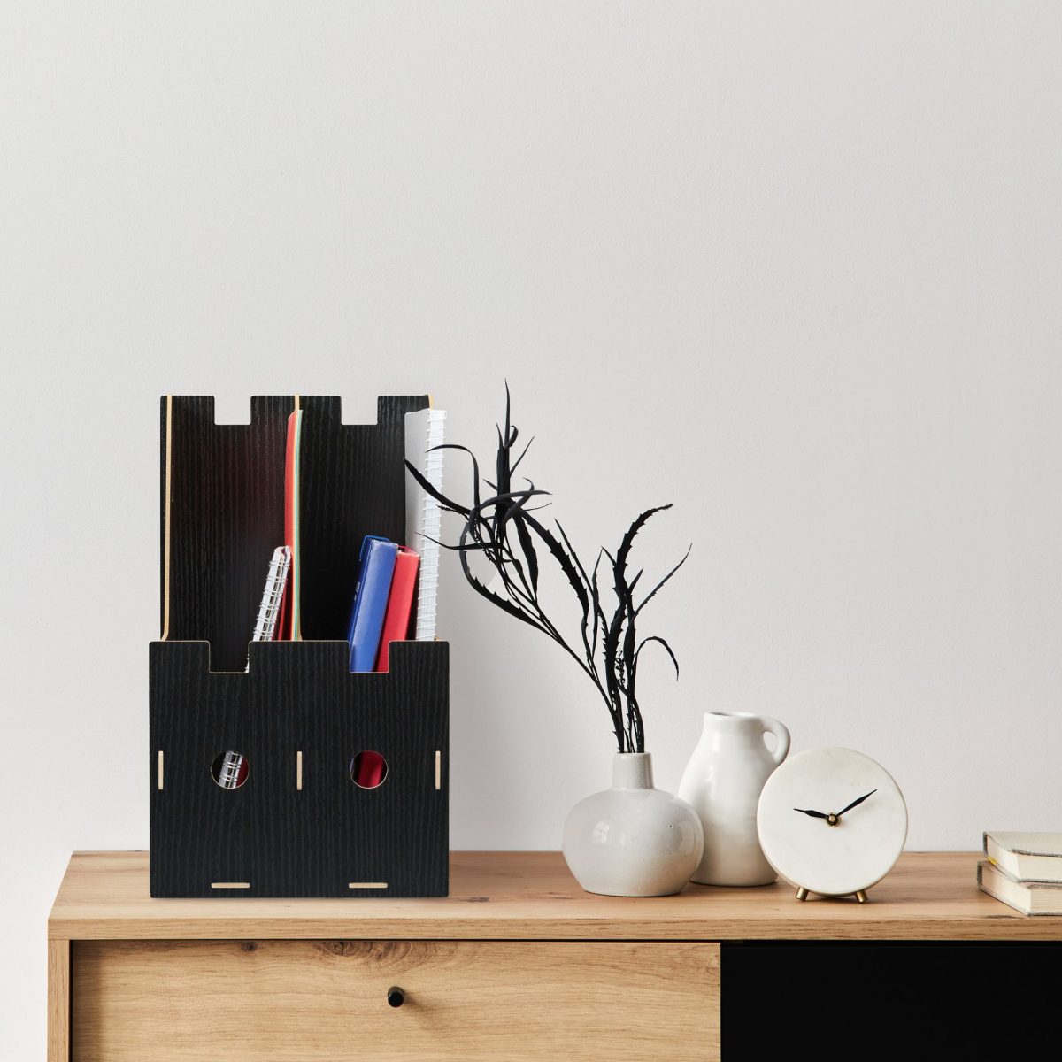 Organizator documente, format A4, MDF, 2 compartimente, negru, Relaxdays - imagine 2