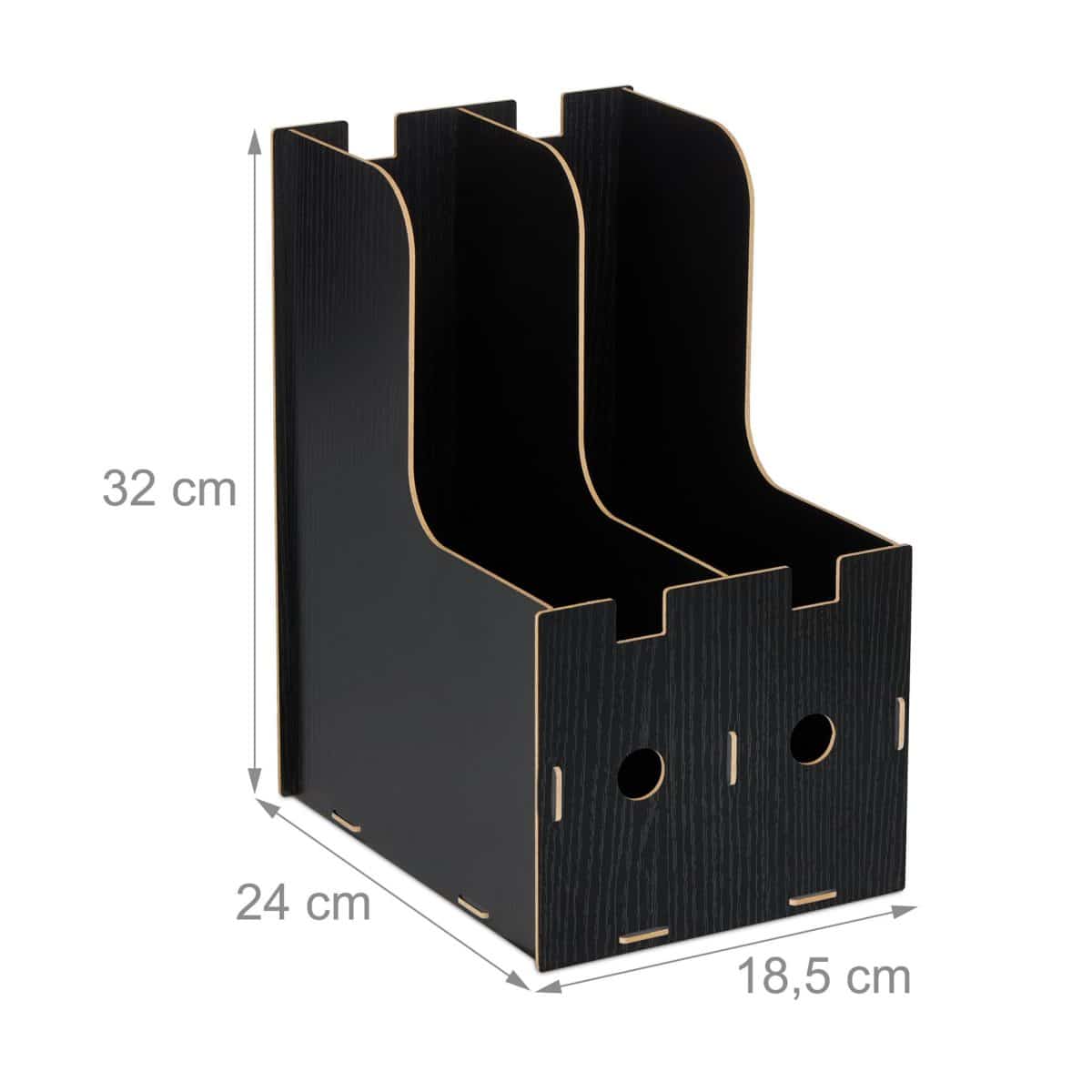 Organizator documente, format A4, MDF, 2 compartimente, negru, Relaxdays - imagine 4