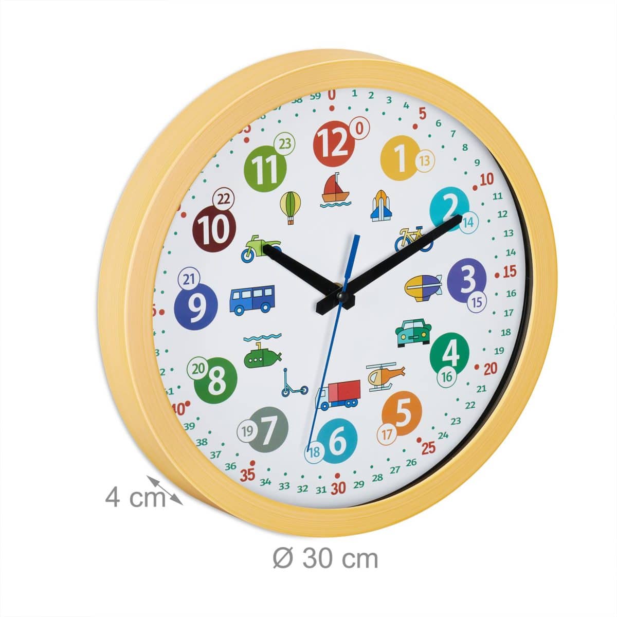 Ceas de perete, pentru copii, cu vehicule, multicolor, Relaxdays - imagine 4