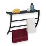 Suport prosoape de perete cu raft, negru, otel, 44 x 56,5 x 23 cm