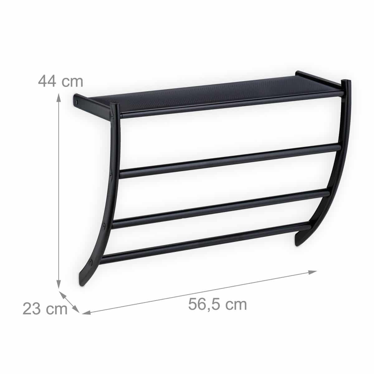 Suport prosoape de perete cu raft, negru, otel, 44 x 56,5 x 23 cm - imagine 4