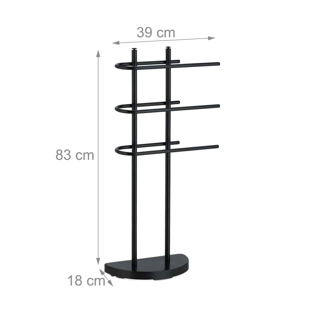 Suport prosoape din otel cromat, 3 sine, negru, 83 x 40 x 18 cm - imagine 4