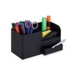 Organizator de birou, 3 compartimente si un sertar, piele ecologica, 12 x 22,5 x 11 cm