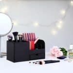 Organizator de birou, 3 compartimente si un sertar, piele ecologica, 12 x 22,5 x 11 cm - imagine 5