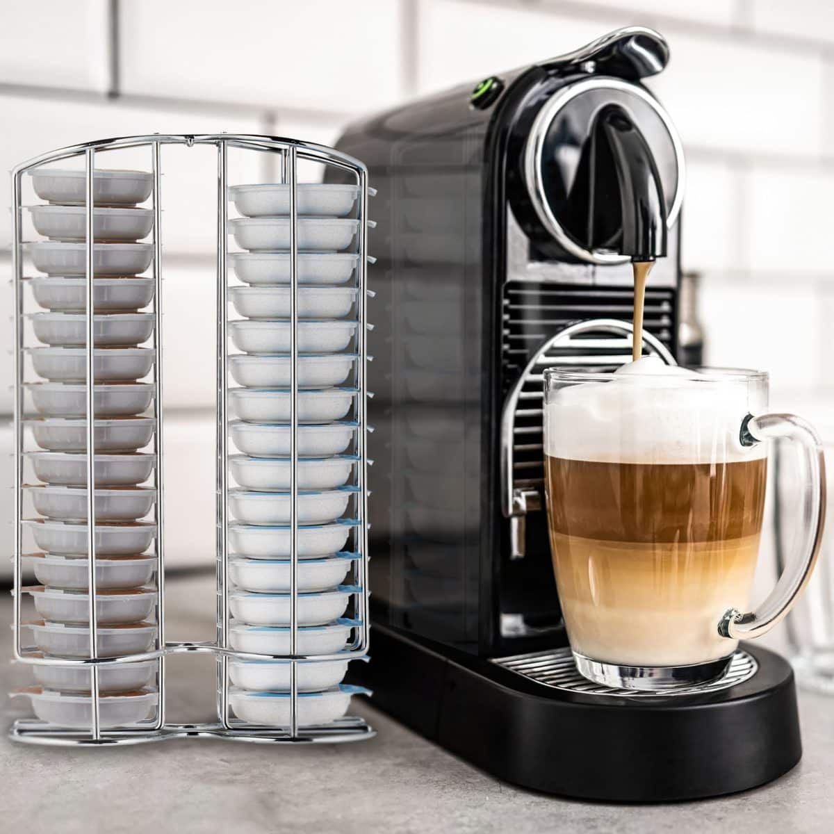 Suport vertical pentru 32 capsule cafea, 29 x 18 x 8,5 cm, gri - imagine 2