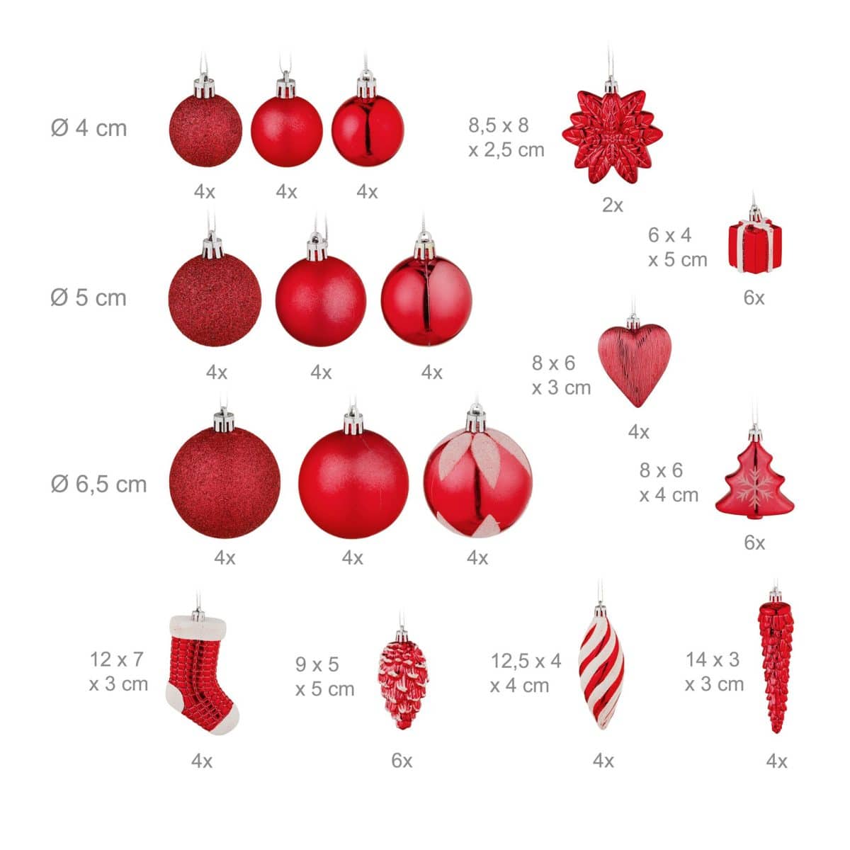 Decoratiuni brad, set de 72 piese, pentru Craciun, rosu, NEW 9 - imagine 5