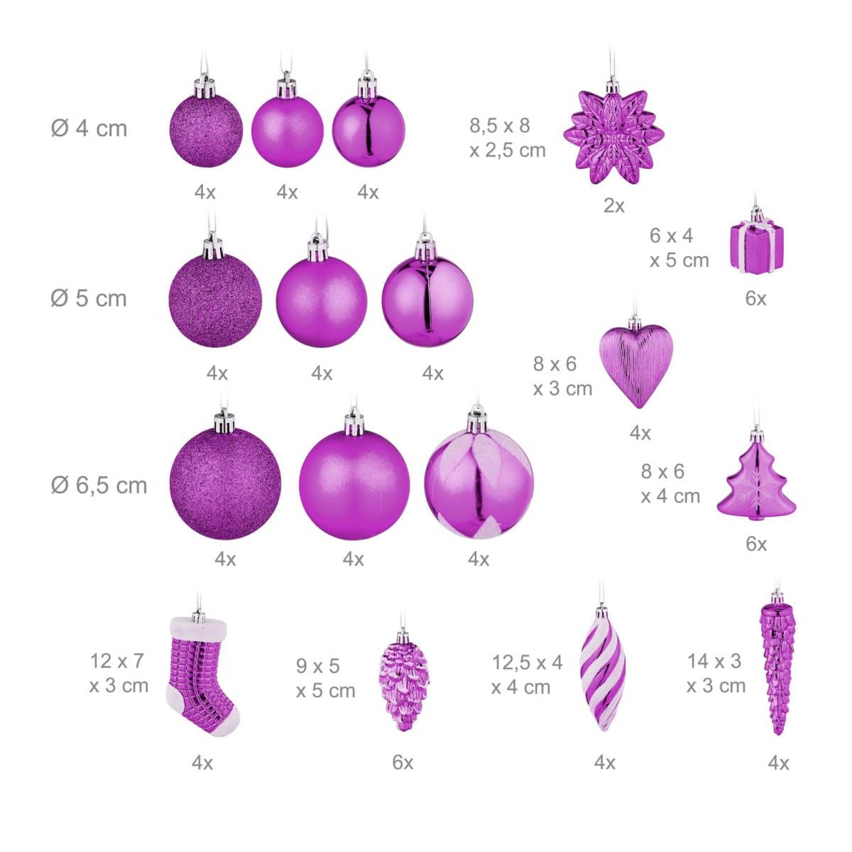 Decoratiuni brad, set de 72 piese, pentru Craciun, mov, NEW 9 - imagine 5