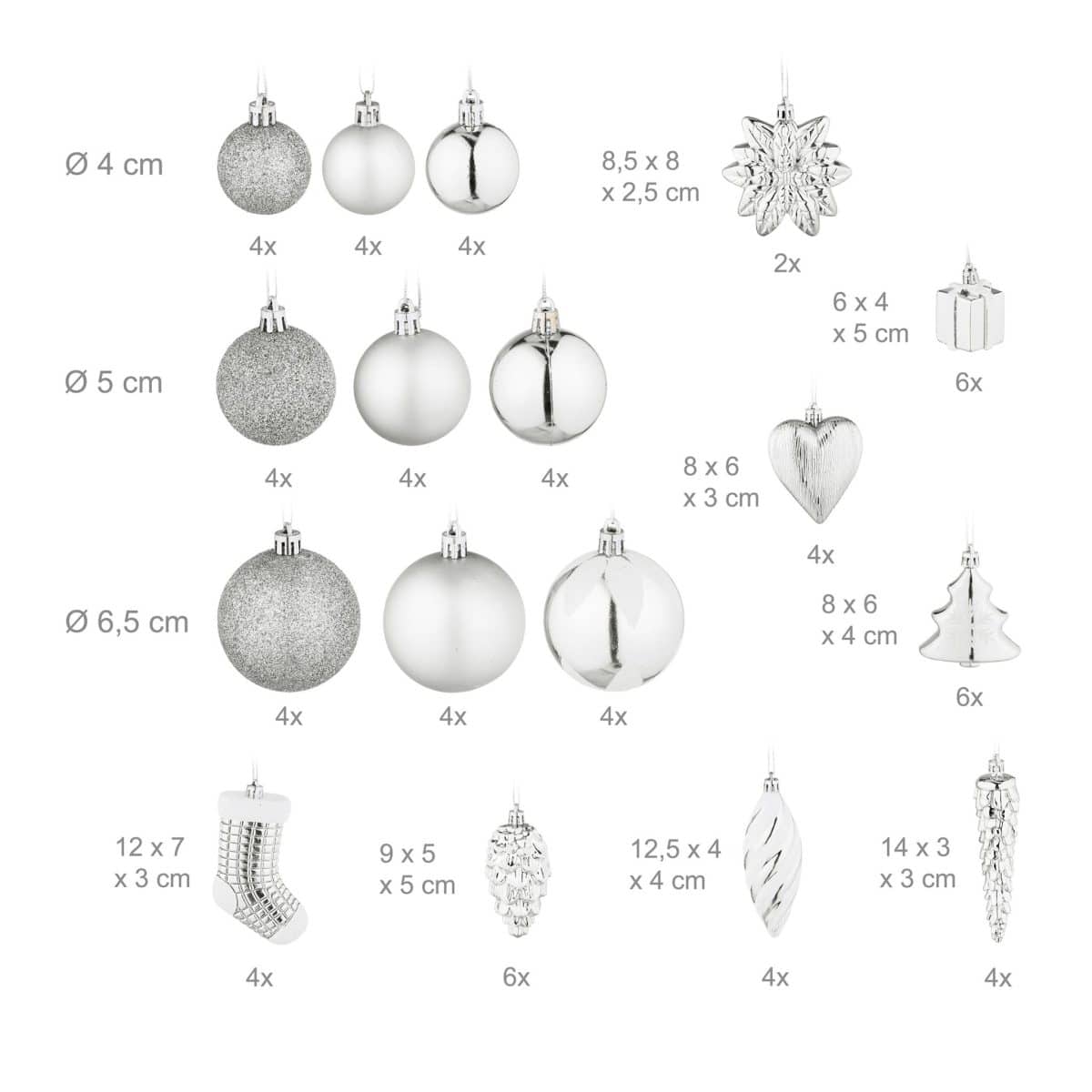 Decoratiuni brad, set de 72 piese, pentru Craciun, argintiu, NEW 9 - imagine 5