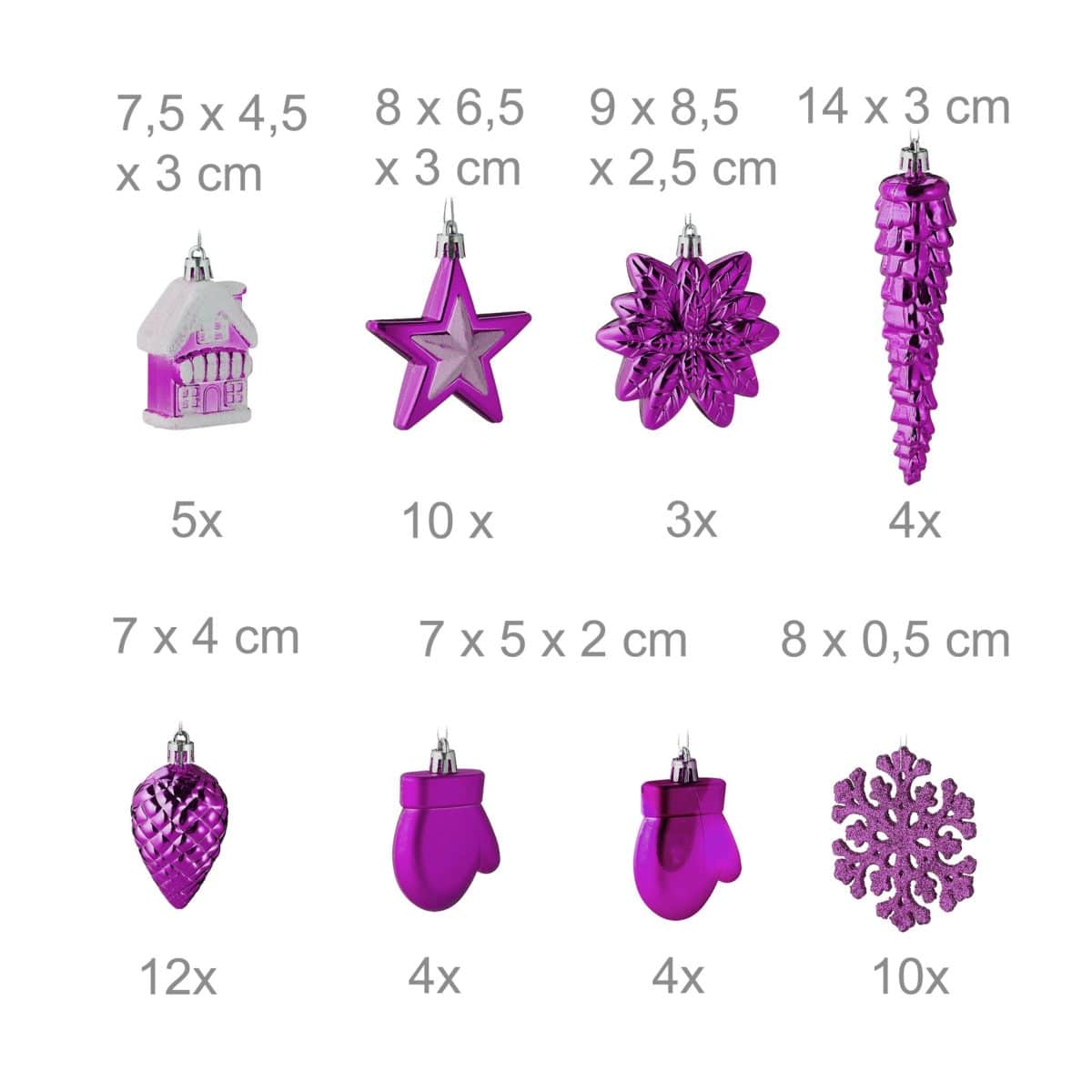 Set decoratiuni brad, pentru Craciun, 100 piese, mov, NEW 10 - imagine 6