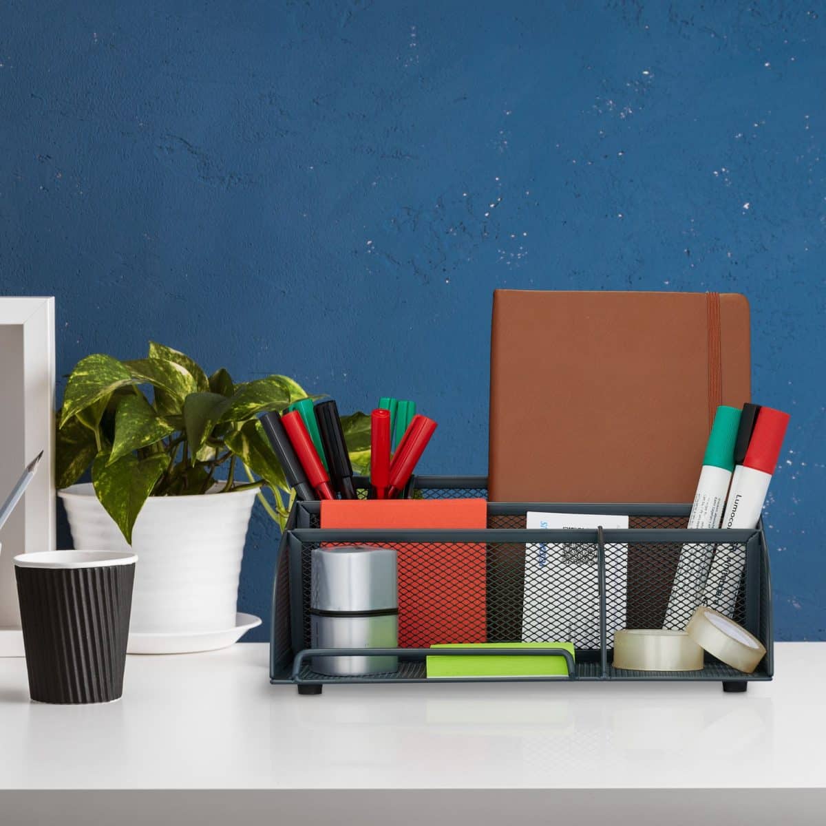 Organizator de birou, 5 compartimente, antracit, 10,5 x 25,5 x 17 cm, Relaxdays - imagine 2