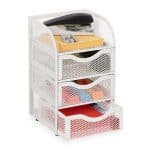 Organizator de birou, un compartiment si 3 sertare, alb, 21 x 12,5 x 13 cm, Relaxdays
