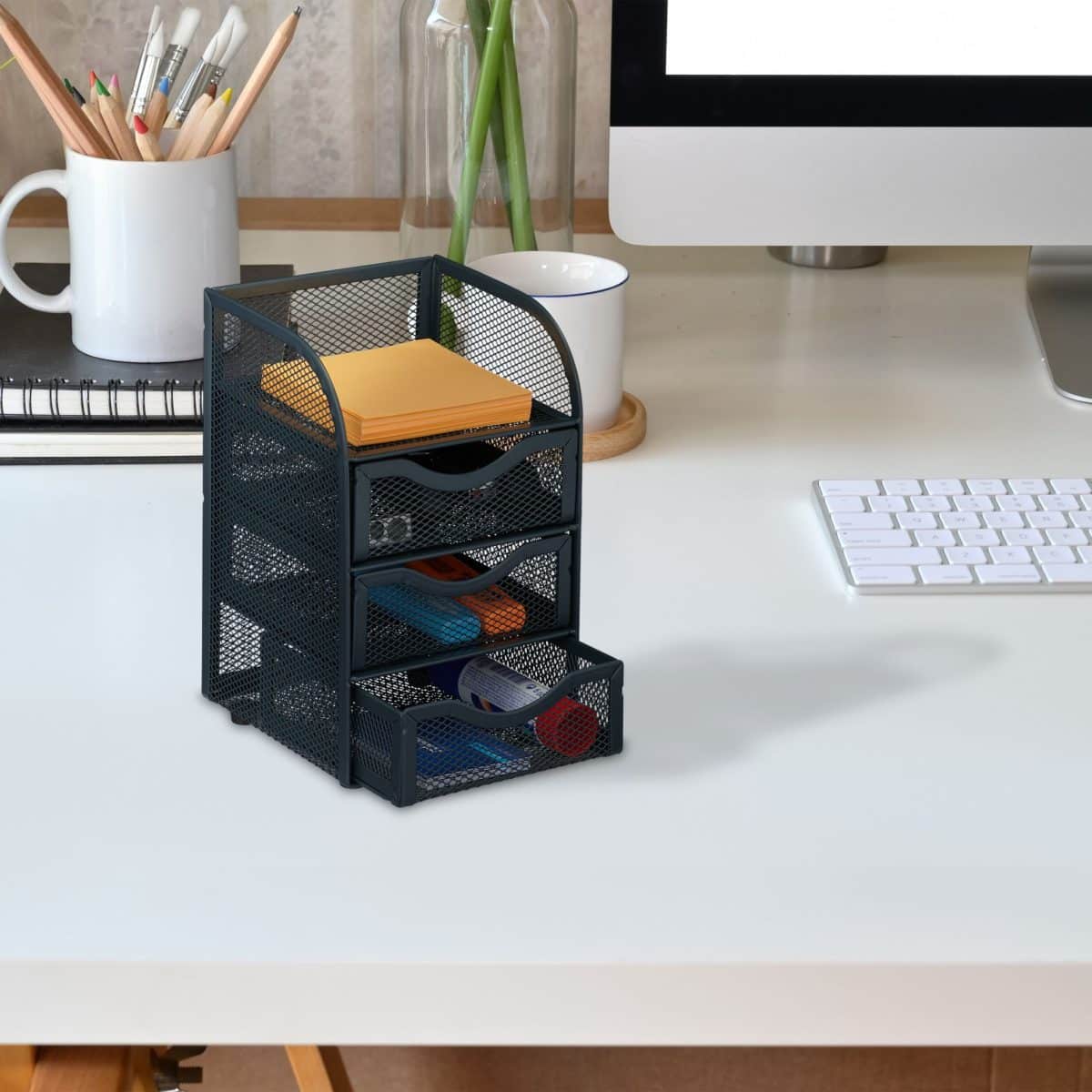 Organizator de birou, un compartiment si 3 sertare, antracit, 21 x 12,5 x 13 cm, Relaxdays - imagine 2