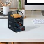 Organizator de birou, un compartiment si 3 sertare, antracit, 21 x 12,5 x 13 cm, Relaxdays - imagine 2