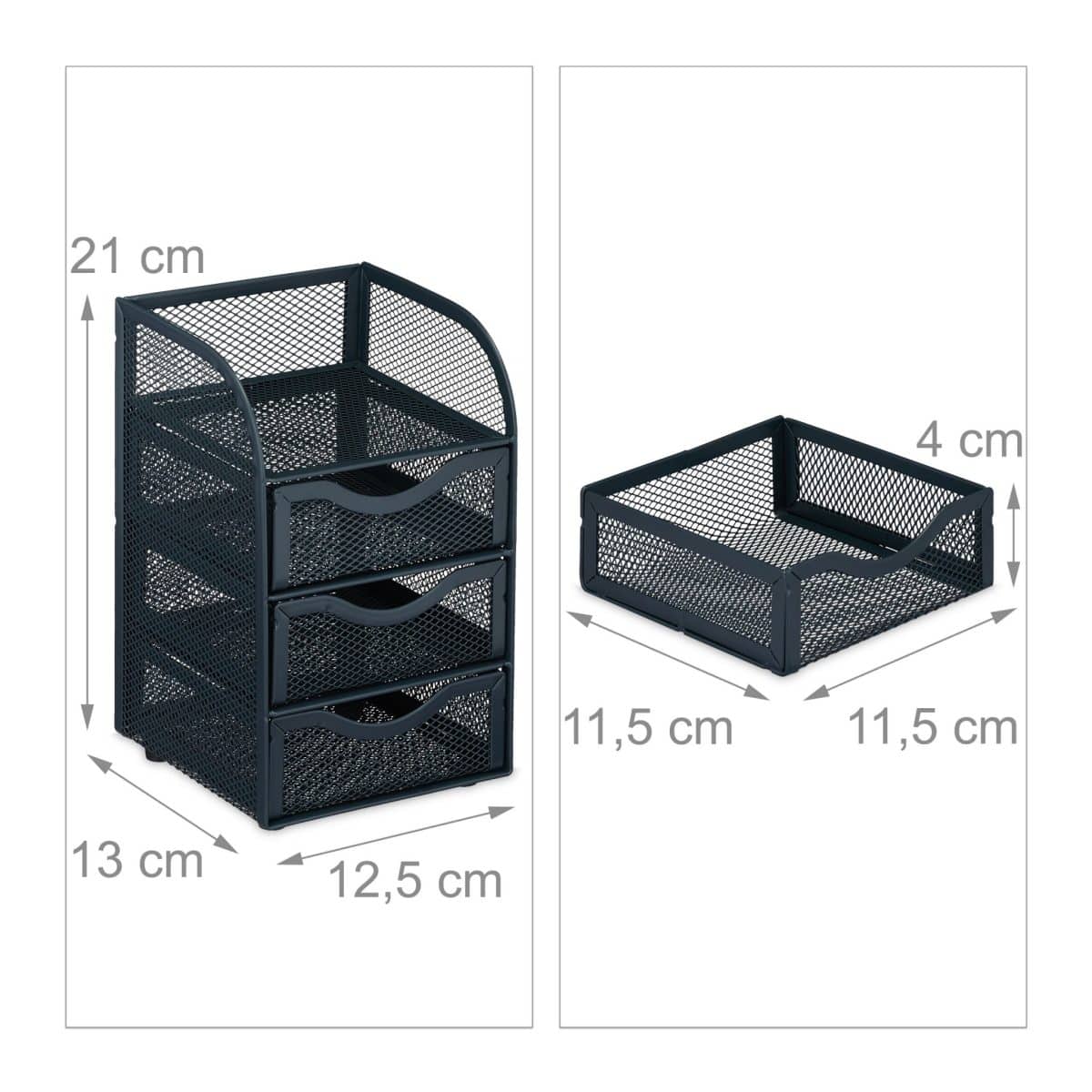 Organizator de birou, un compartiment si 3 sertare, antracit, 21 x 12,5 x 13 cm, Relaxdays - imagine 4