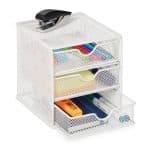 Organizator de birou, 3 sertare, alb, 17 x 16 x 17 cm, Relaxdays