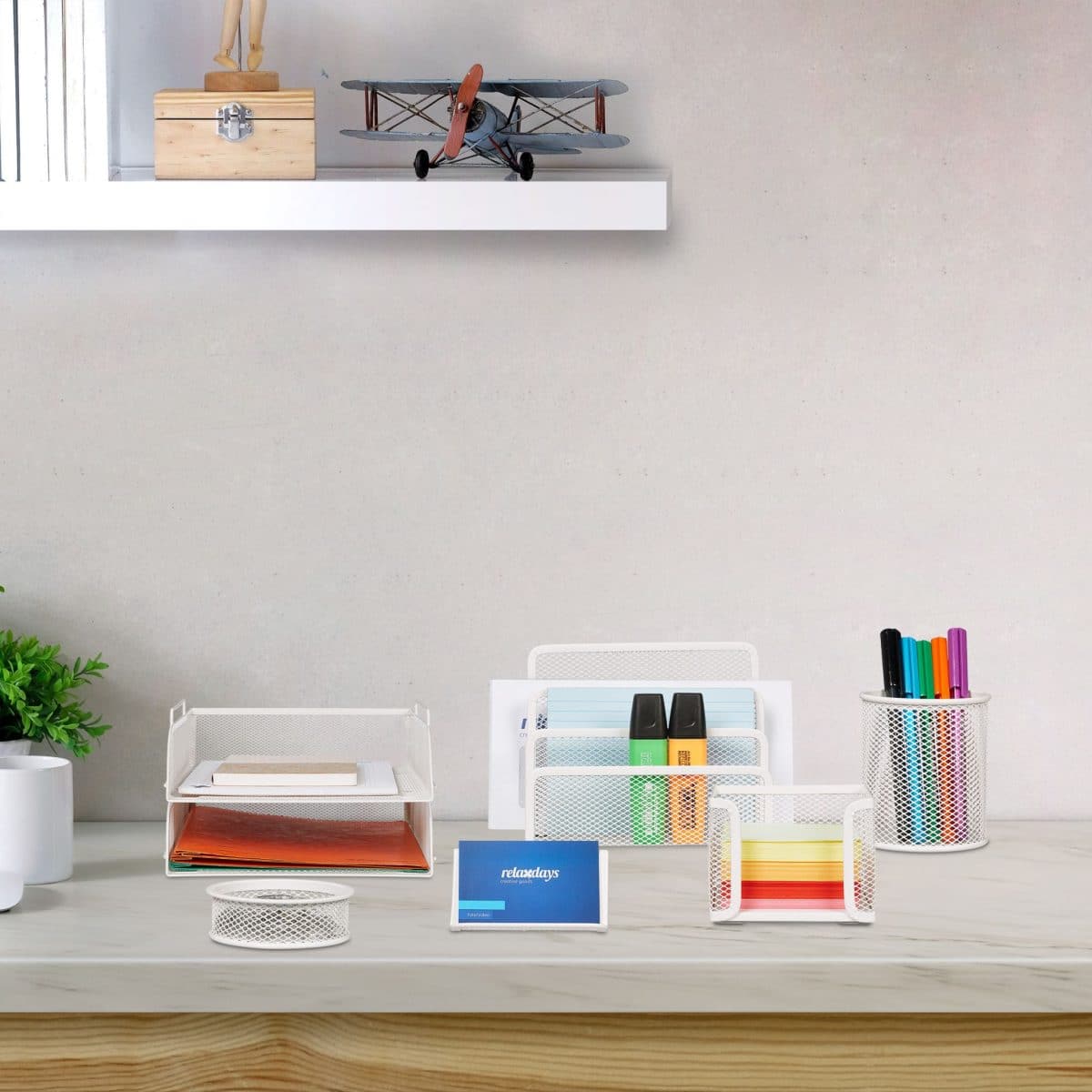 Set organizatoare de birou, 7 piese, alb, Relaxdays - imagine 2