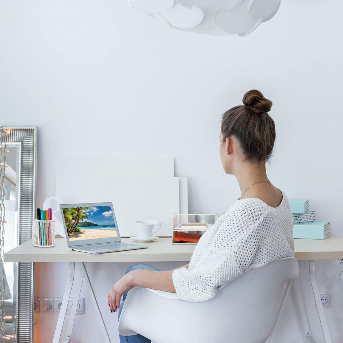 Set organizatoare de birou, 7 piese, alb, Relaxdays - imagine 3