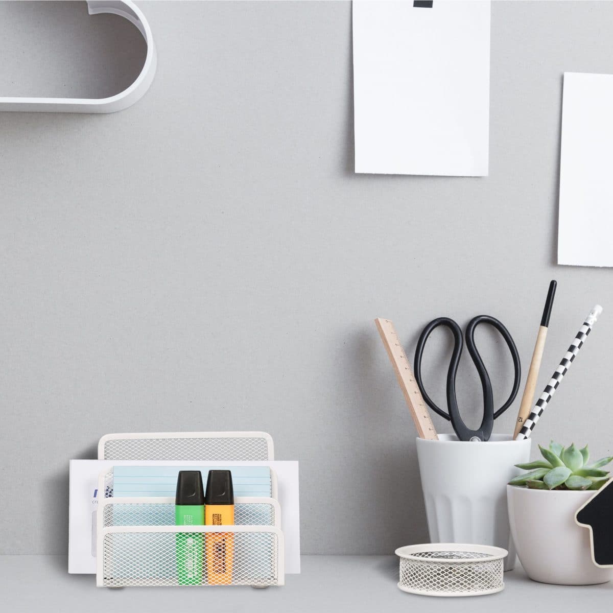 Set organizatoare de birou, 7 piese, alb, Relaxdays - imagine 6
