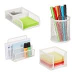 Set organizatoare de birou, 4 piese, alb, Relaxdays