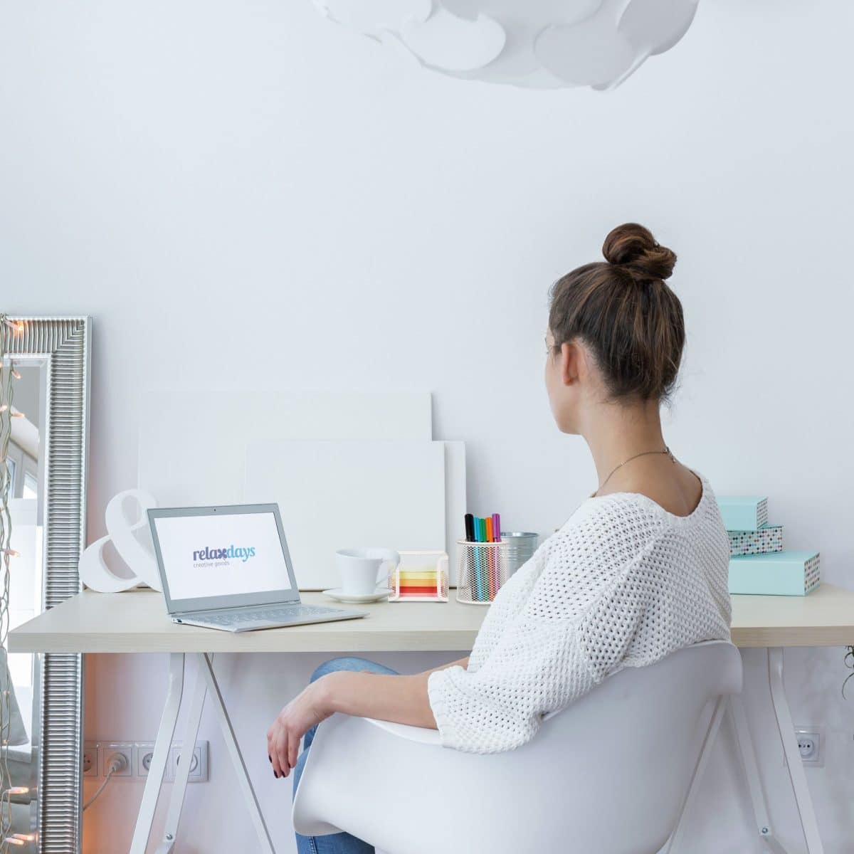 Set organizatoare de birou, 4 piese, alb, Relaxdays - imagine 3