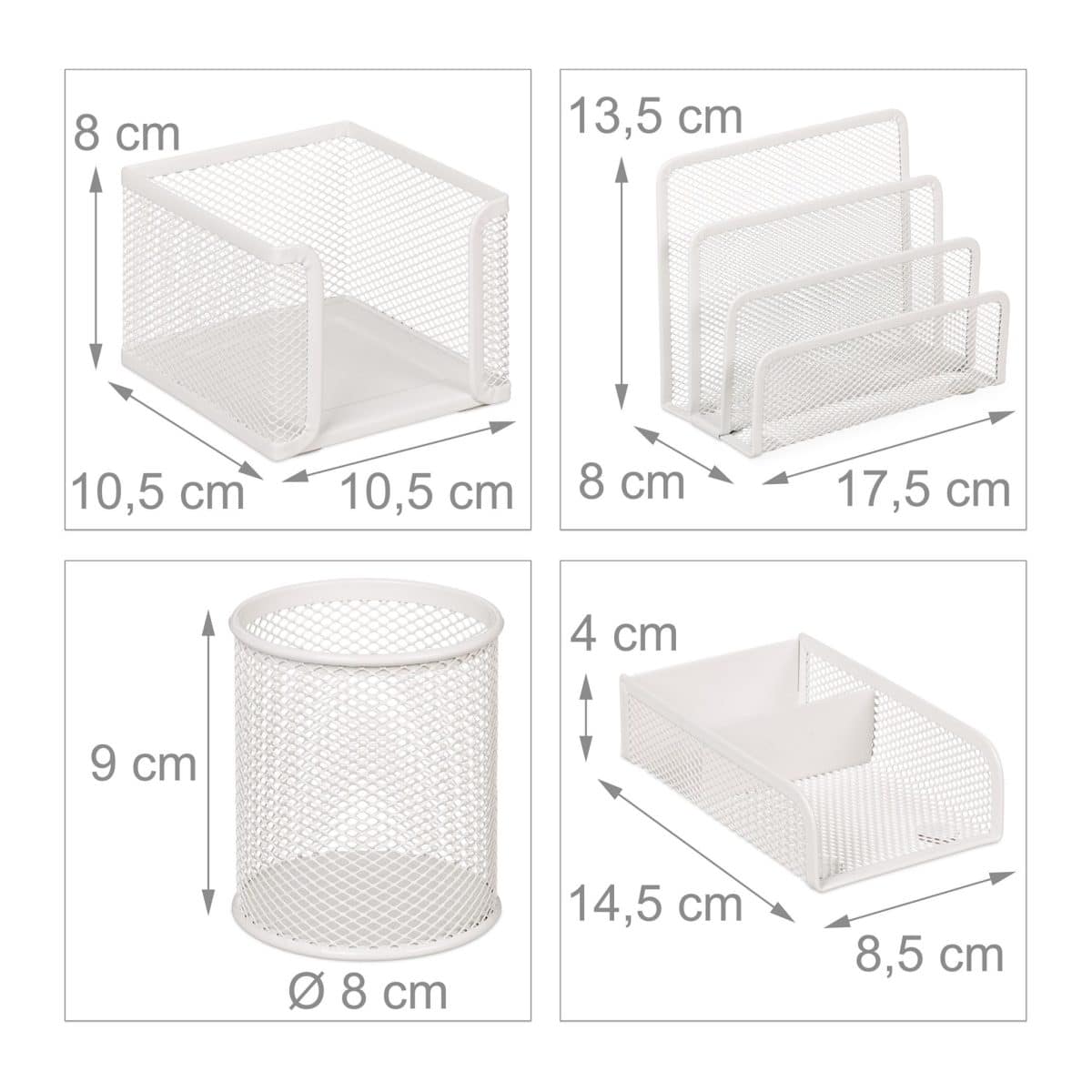 Set organizatoare de birou, 4 piese, alb, Relaxdays - imagine 4