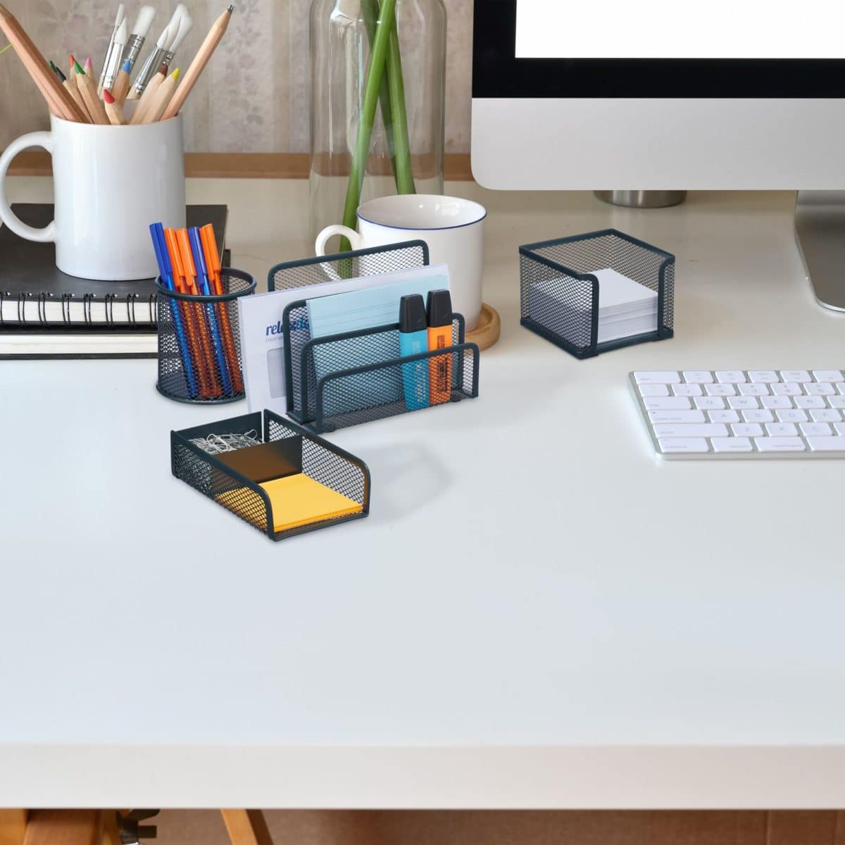 Set organizatoare de birou, 4 piese, negru, Relaxdays - imagine 2