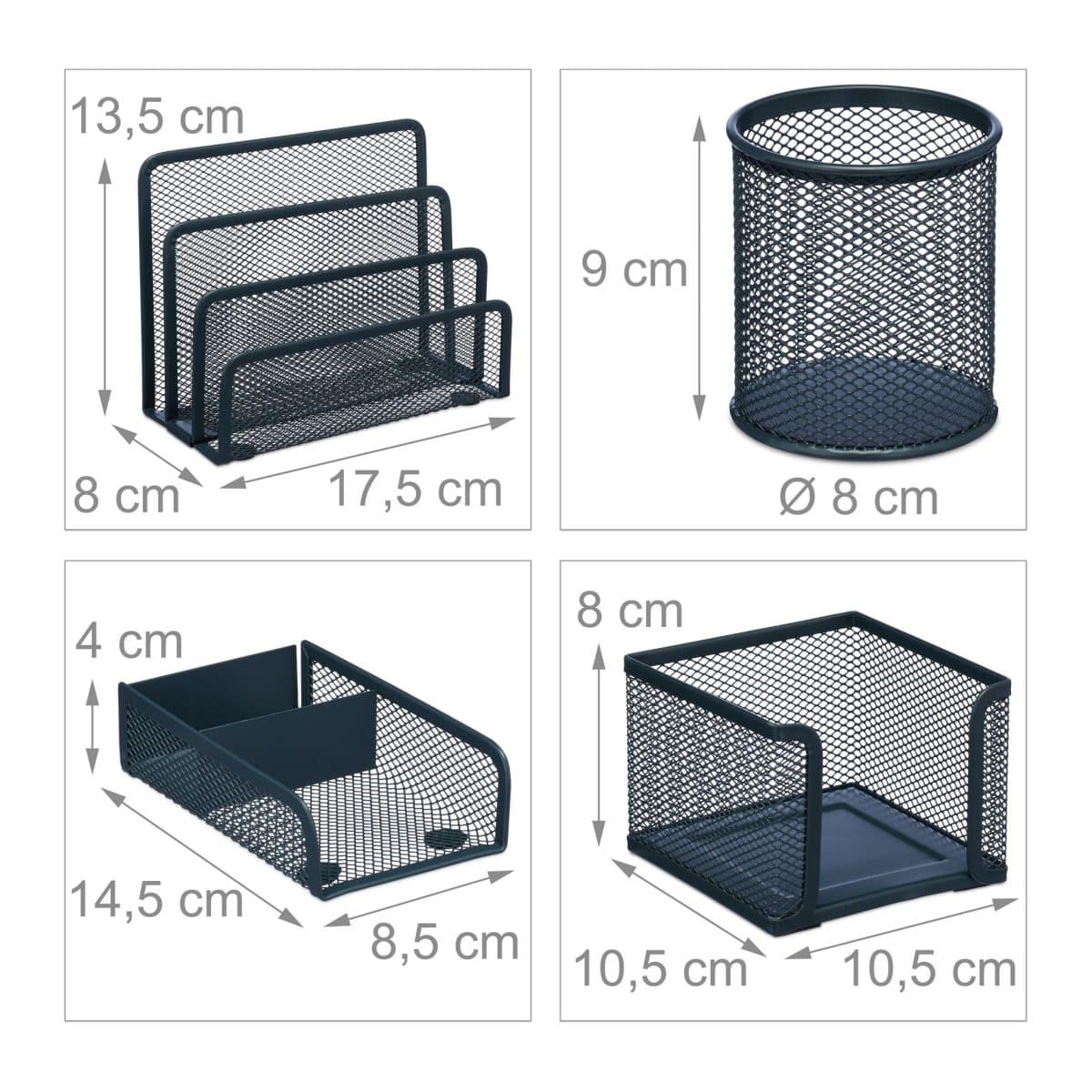 Set organizatoare de birou, 4 piese, negru, Relaxdays - imagine 4