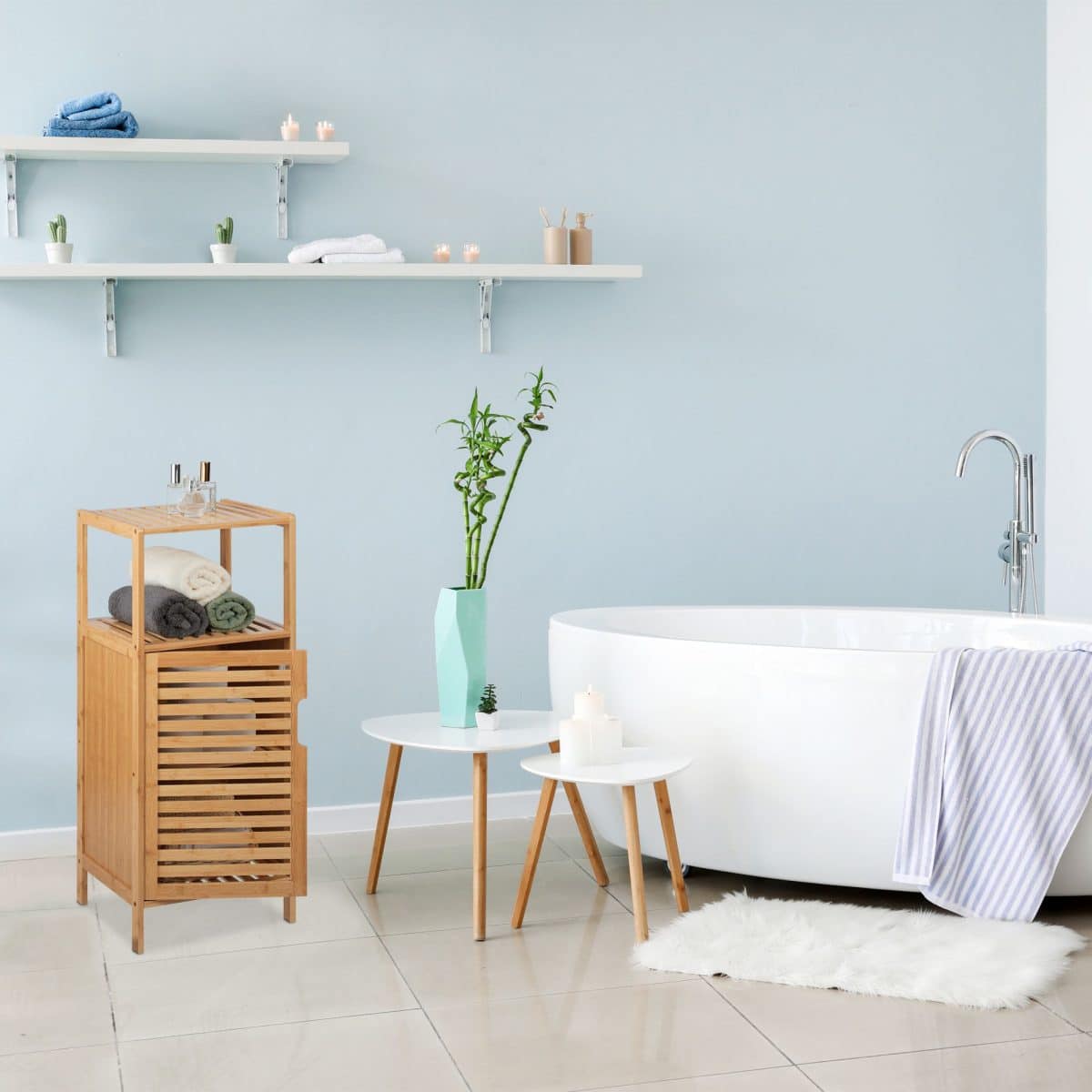 Dulap de baie din bambus, 2 rafturi deschise, natural, 87 x 36,5 x 33 cm - imagine 2
