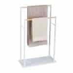 Suport prosoape cu 2 sine din bambus, cadru MDF, alb, 91,5 x 57 x 25 cm