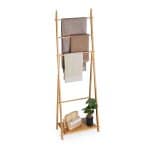 Suport prosoape din bambus cu 4 bare si raft, 153 x 53,5 x 30 cm