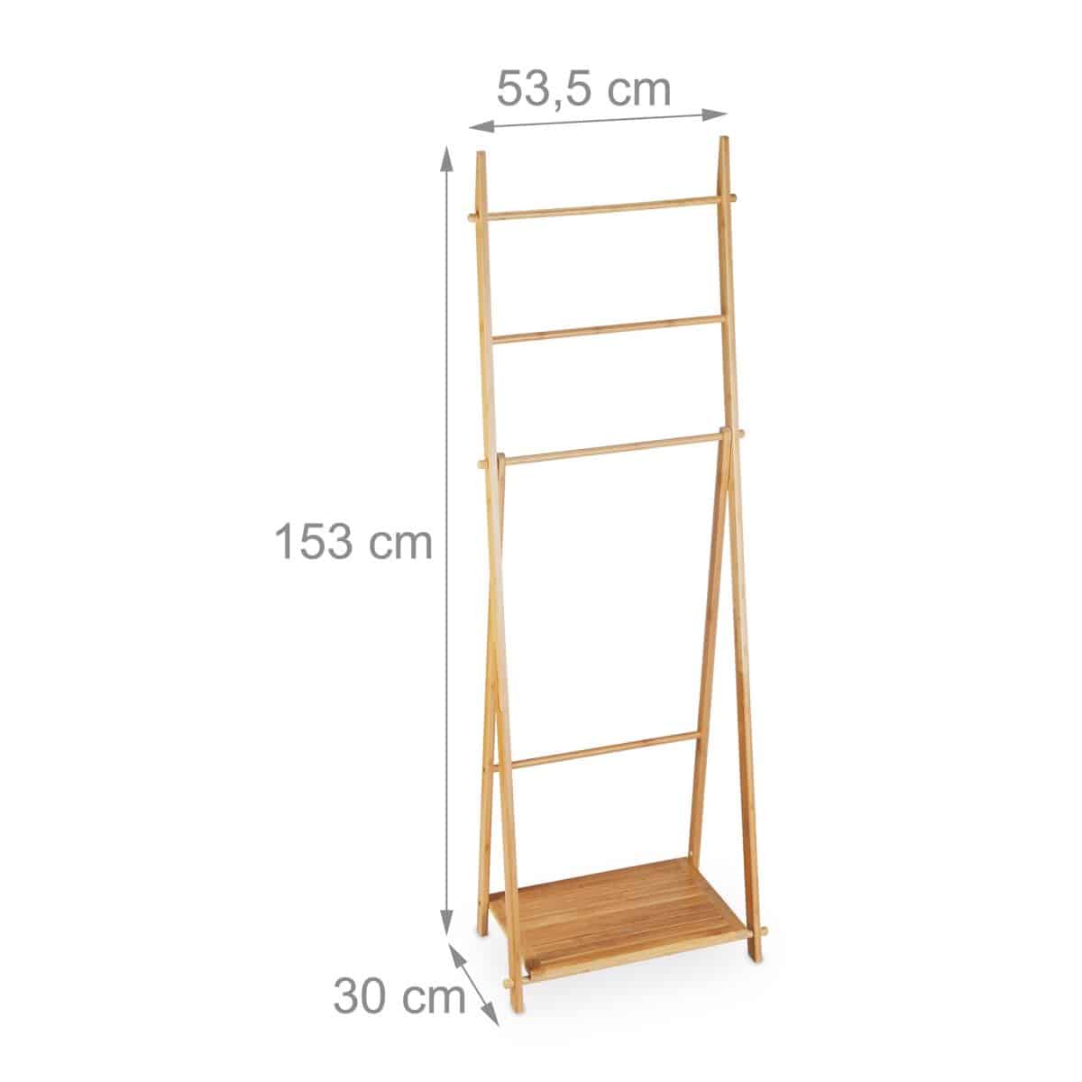 Suport prosoape din bambus cu 4 bare si raft, 153 x 53,5 x 30 cm - imagine 3