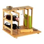 Set servire, suport pahare si sticle de vin, din bambus, natur,  26,5 x 40,5 x 33 cm