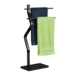 Suport pentru prosoape cu design curbat, 2 sine, negru, 85 x 43,5 x 20 cm