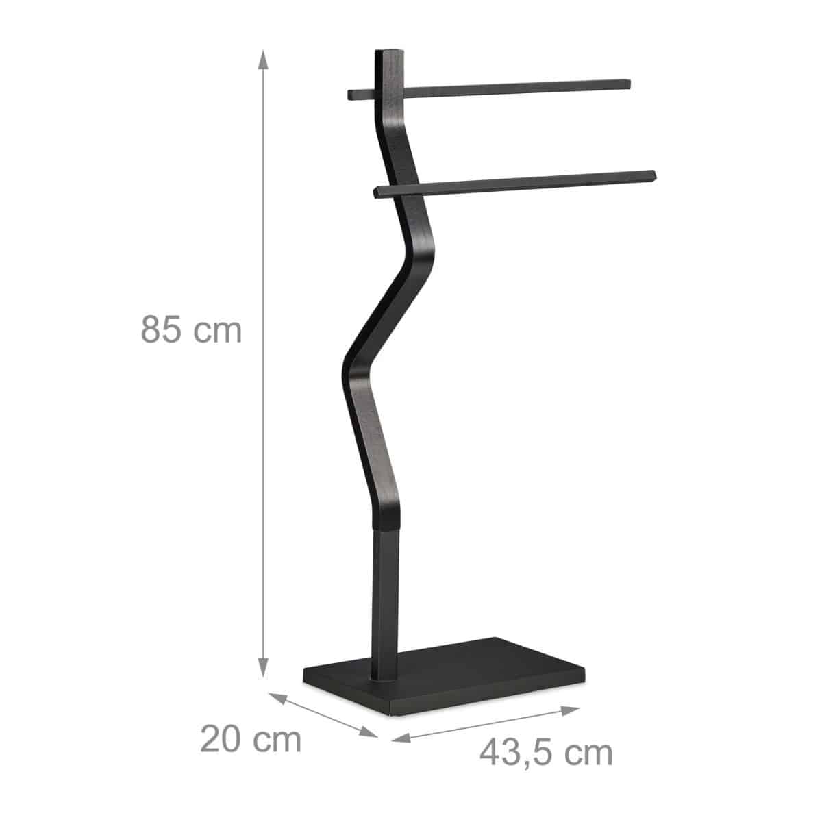 Suport pentru prosoape cu design curbat, 2 sine, negru, 85 x 43,5 x 20 cm - imagine 3