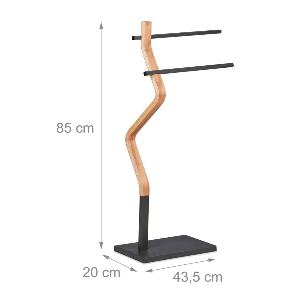 Suport pentru prosoape cu design curbat, 2 sine, maro/negru, 85 x 43,5 x 20 cm - imagine 4