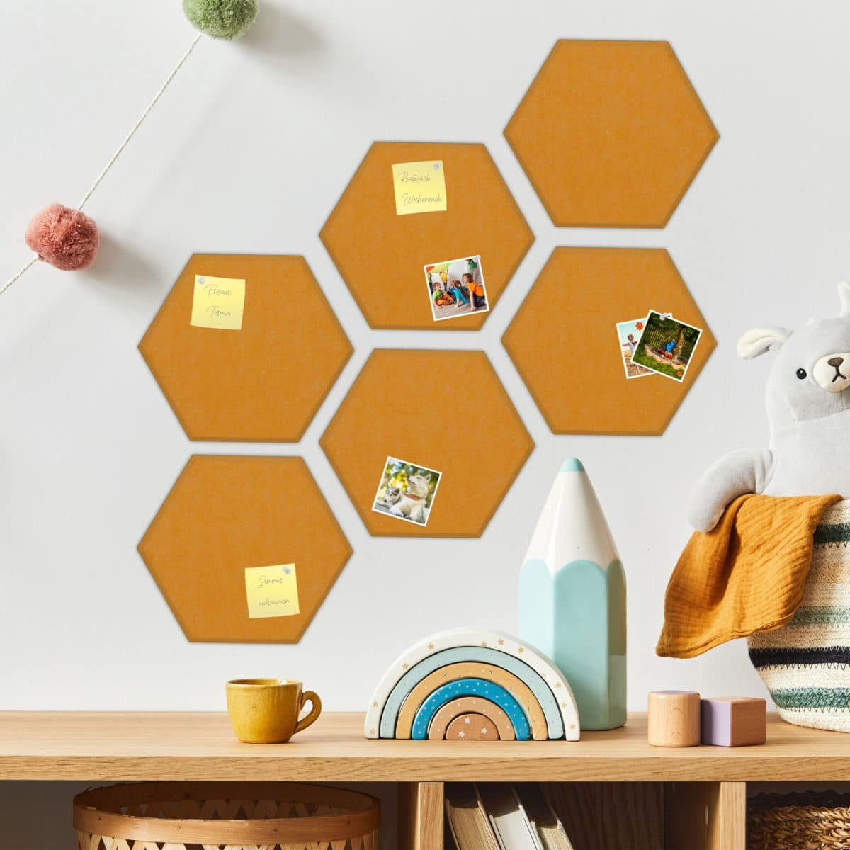 Hexagoane autoadezive, 6 piese, galben, 26 x 30 x 0,9 cm, Relaxdays - imagine 4